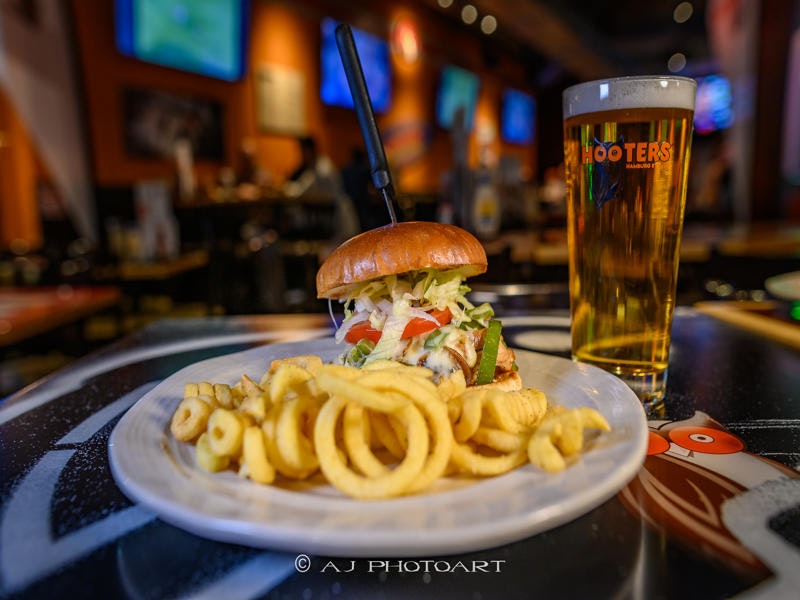 Hooters Burger With a Beer